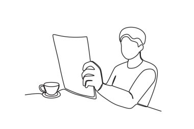 Gazete okuyan bir adam. Sabah aktiviteleri tek satırlık çizim