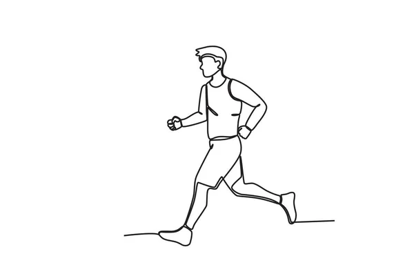 一个男人出去跑了一上午 上午活动单行绘图 — 图库矢量图片