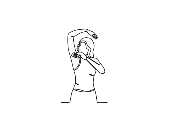 女性は腰の世話をする 朝のアクティビティワンライン図面 — ストックベクタ