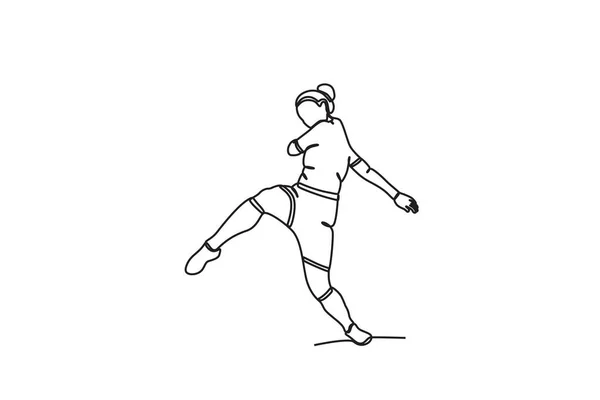 女性はボールを蹴る立場を取る 女子ワールドカップワンライン図面 — ストックベクタ