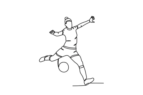 女性がボールを蹴る 女子ワールドカップワンライン図面 — ストックベクタ