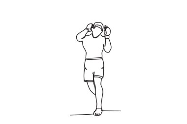 Bir boksör kafasını korur. UFC tek satırlık çizim