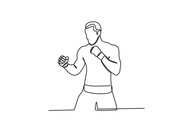 Мужчина Готовится Соревнованию Боксу Однолинейный Рисунок Ufc — стоковый вектор