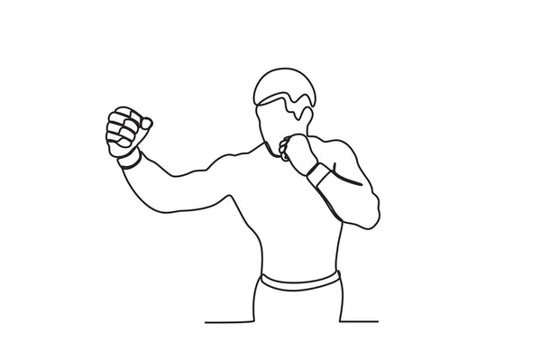 Hombre Prepara Para Entrar Una Competición Boxeo Dibujo Una Línea — Vector de stock