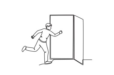 Deprem sırasında bir adam dışarı koşar. Deprem tek çizgi çiziyor