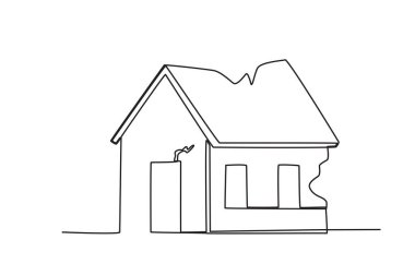 Depremde hasar gören bir ev. Deprem tek çizgi çiziyor