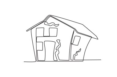 Depremde çatlamış bir ev. Deprem tek çizgi çiziyor