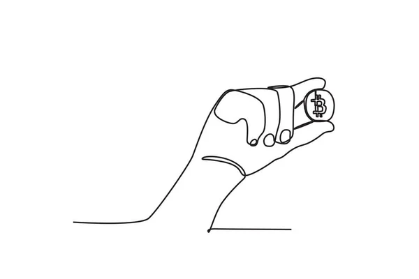 Вид Спереди Руку Биткойном Однолинейный Рисунок Биткойна — стоковый вектор