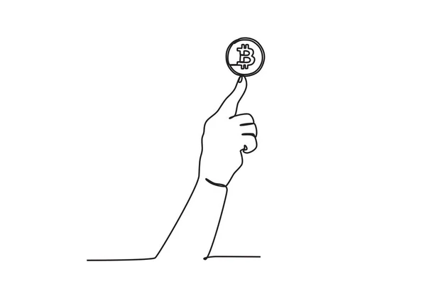Une Main Pointant Vers Bitcoin Bitcoin Dessin Une Ligne — Image vectorielle