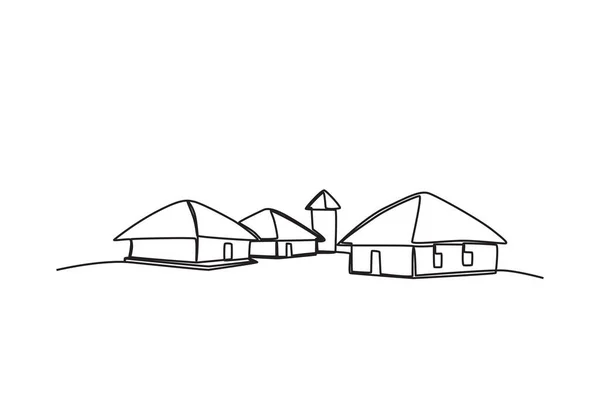 村里的人的房子村单线绘图 — 图库矢量图片