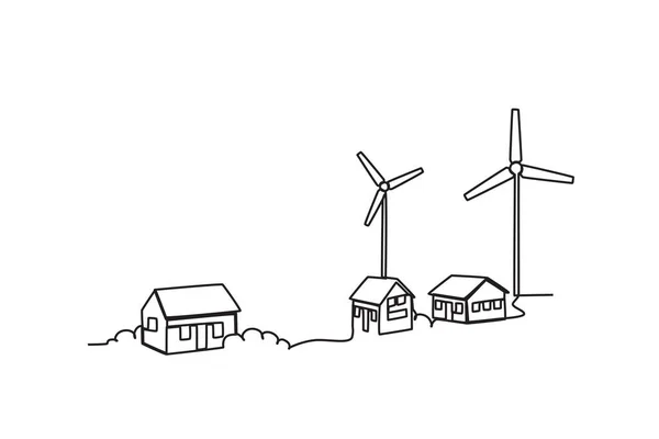 Ein Dorf Und Eine Windmühle Dorfeinseitenzeichnung — Stockvektor