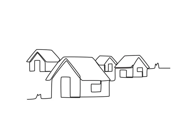 Ein Dorf Mit Vier Häusern Dorfeinseitenzeichnung — Stockvektor