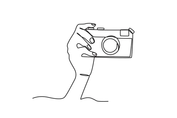Une Main Appuie Sur Bouton Caméra Journée Mondiale Photographie Dessin — Image vectorielle