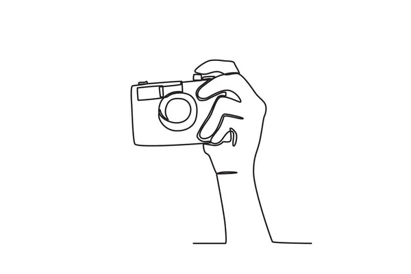 Рука Регулирует Экспозицию Камеры Рисунок День Мировой Фотографии — стоковый вектор