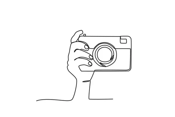 Bir Kamera Açısını Ayarlar Dünya Fotoğraf Günü Tek Satırlık Çizim — Stok Vektör