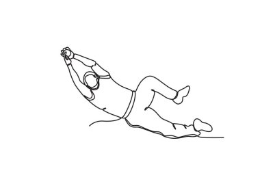 Bir adam topu iki eliyle yakalar. Cırcır böceği çizimi