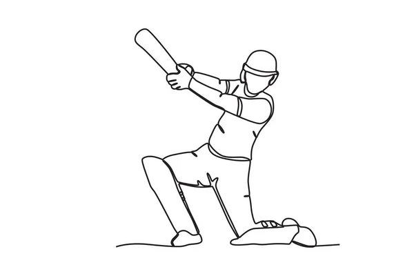 Batsman Joins Tournament Cricket One Line Drawing — Stock Vector