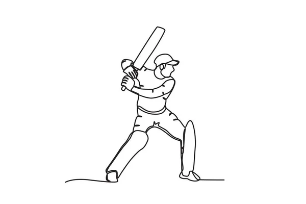 Man Enters Cricket Competition Cricket One Line Drawing — Stock Vector