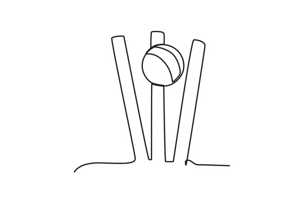 Cricketspiel Tools Cricket Einlinien Ziehung — Stockvektor