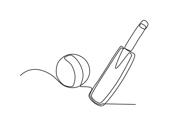 Taco Críquete Uma Bola Desenho Uma Linha Críquete — Vetor de Stock