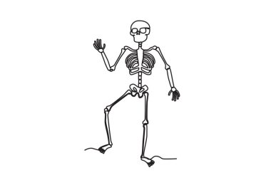Bir insan iskeleti selamlıyor. İnsan iskeleti tek çizgi çizer.