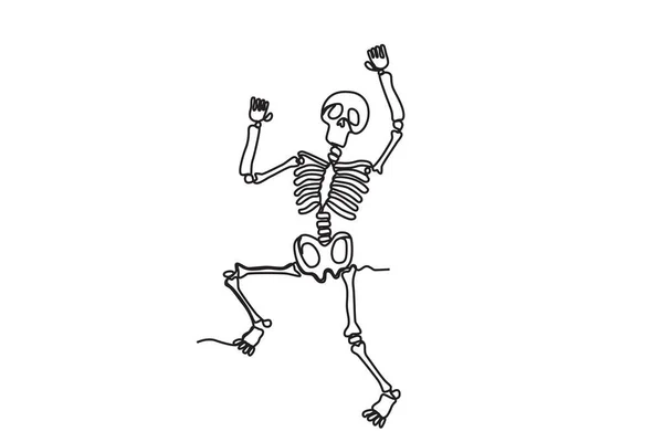 Human Skeleton Dancing Human Skeleton One Line Drawing — Stock Vector