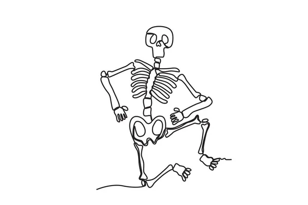 Esqueleto Humano Posando Esqueleto Humano Dibujo Una Línea — Vector de stock