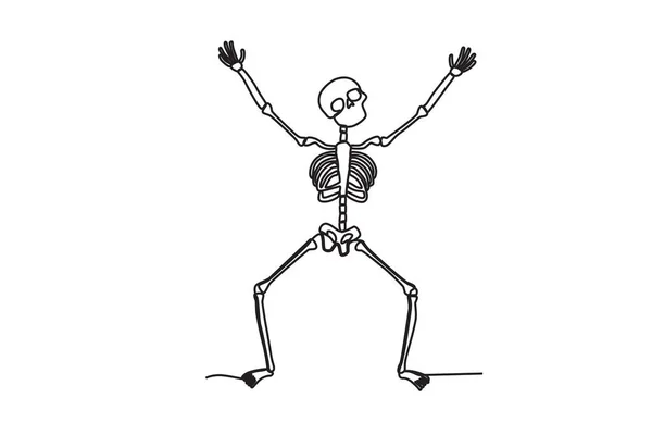 Esqueleto Humano Levantou Mão Desenho Uma Linha Esqueleto Humano — Vetor de Stock
