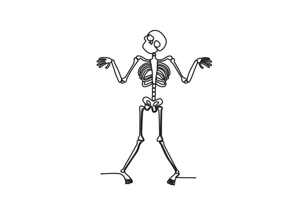 Skrækindjagende Skelet Menneskelig Skelet One Line Tegning – Stock-vektor