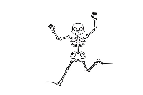 Esqueleto Humano Adora Dançar Desenho Uma Linha Esqueleto Humano — Vetor de Stock