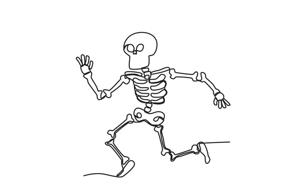 Scary Road Human Skeleton Human Skeleton One Line Drawing — Stock Vector