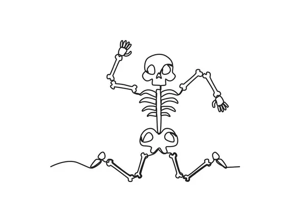 Human Skeleton Bent Hands Feet Human Skeleton One Line Drawing — Stock Vector
