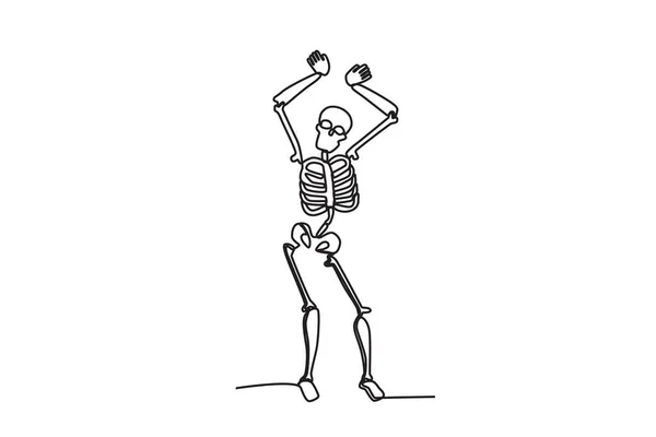 Ένας Σκελετός Σηκώνει Χέρια Του Σχέδιο Ανθρώπινου Σκελετού Μιας Γραμμής — Διανυσματικό Αρχείο