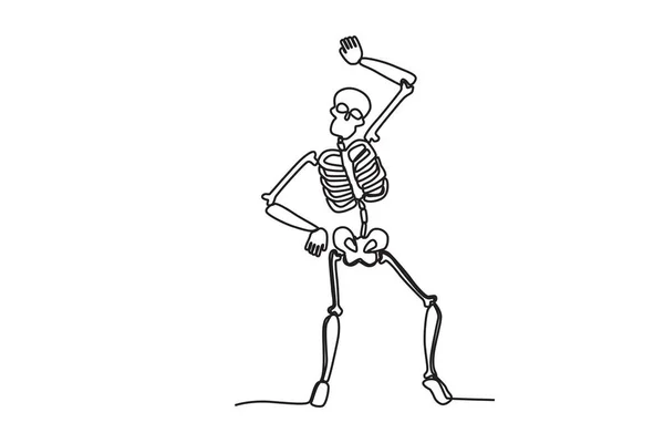 Human Skeleton Posing Funny Human Skeleton One Line Drawing — Stock Vector