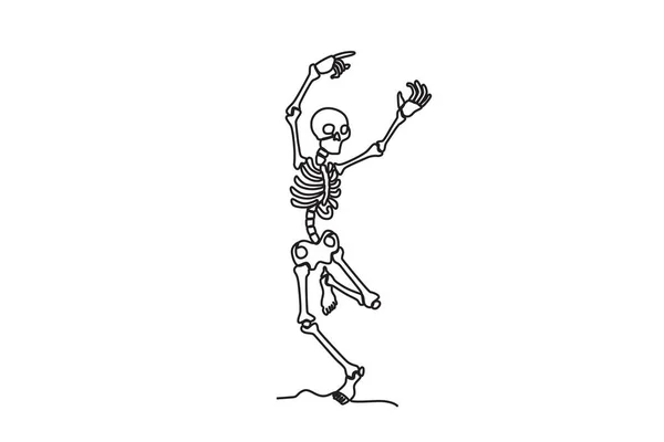 Esqueleto Humano Dançava Com Prazer Desenho Uma Linha Esqueleto Humano — Vetor de Stock