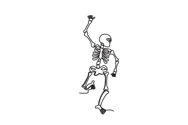 人間の骨格は 横を見ながら手を挙げている 人間の骨格 ワンライン図面 — ストックベクタ