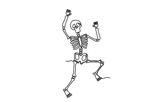 Esqueleto Levantou Mãos Pés Desenho Uma Linha Esqueleto Humano — Vetor de Stock