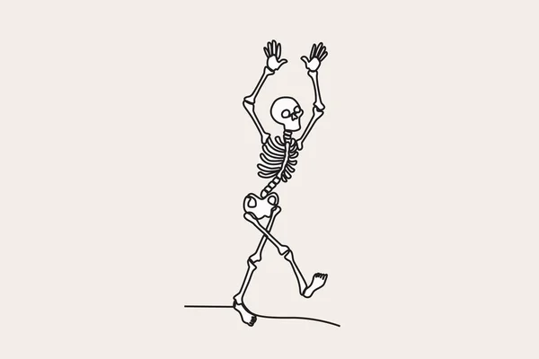 Ilustração Colorida Terrível Esqueleto Humano Ambulante Desenho Uma Linha Esqueleto — Vetor de Stock