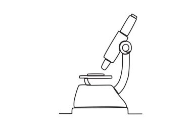 Araştırma için bir mikroskop. Laboratuvar ekipmanları tek satırlık çizim