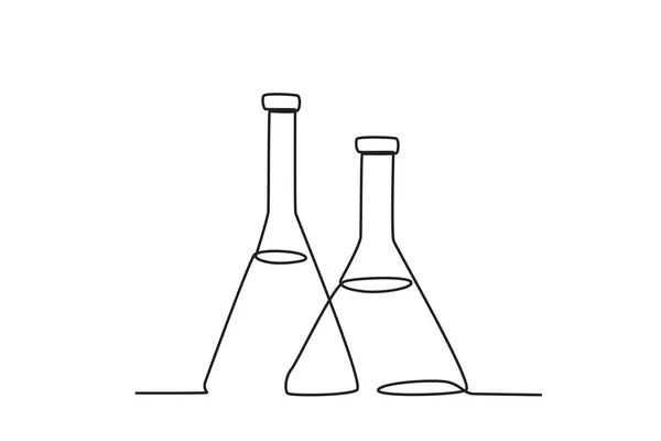 Erlenmeyers Obsahují Chemikálie Jednořádkový Výkres Laboratorního Vybavení — Stockový vektor