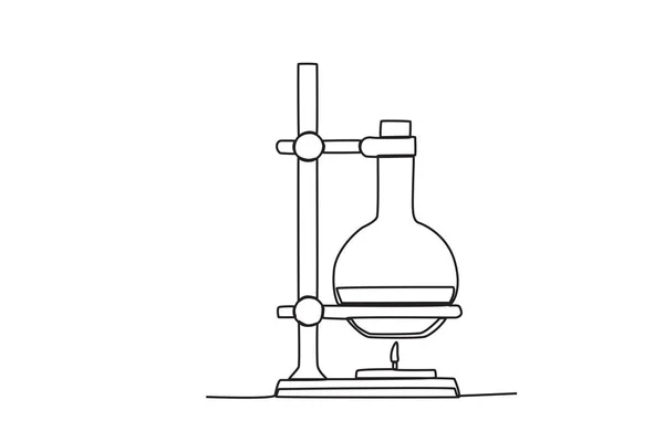 Experimentos Reacción Química Equipo Laboratorio Dibujo Una Línea — Vector de stock