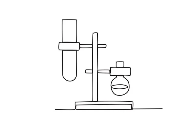夹钳中的试管和容量瓶 实验室设备单线绘图 — 图库矢量图片