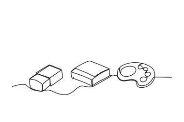 Silgi ve resim aleti. Okul ekipmanları tek satırlık çizim