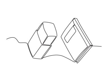 Silgi ve ders kitabı. Okul ekipmanları tek satırlık çizim
