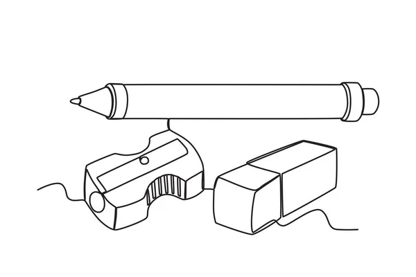Ручка Точилка Резинка Однолинейный Рисунок Школьного Оборудования — стоковый вектор