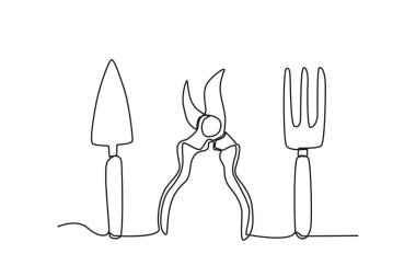 Bahçıvanlık için bu üç alet. Çiftlik araçları tek satırlık çizim