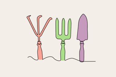 El işleyicisi, çatal ve maça renkleri. Çiftlik araçları tek satırlık çizim