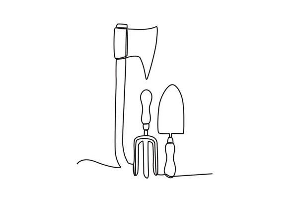 叉和铁锹 农具单线绘图 — 图库矢量图片