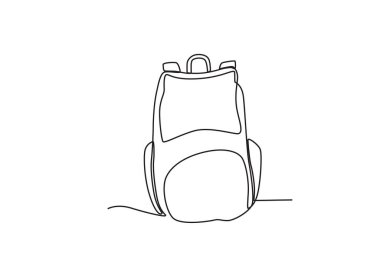 Büyük cepli bir çanta. Okul çantası tek satırlık çizim
