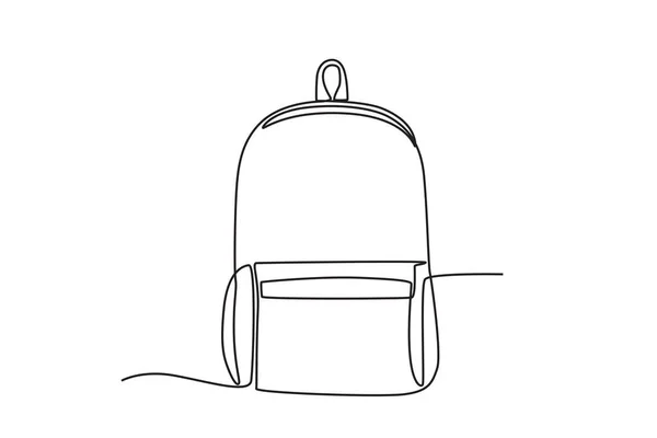 Backpack Pocket Front School Bag One Line Drawing — Stock Vector